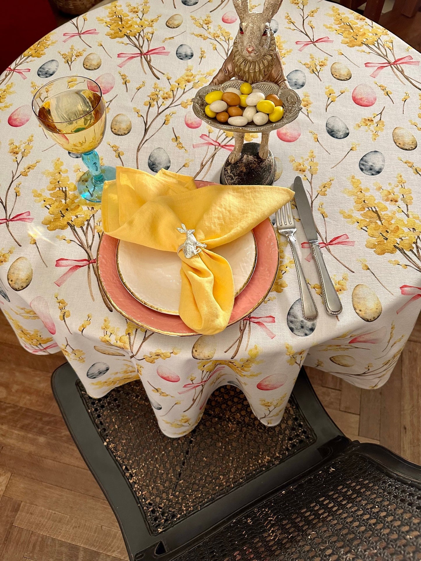 Round Tablecloth, 100% Cotton | Easter Happy