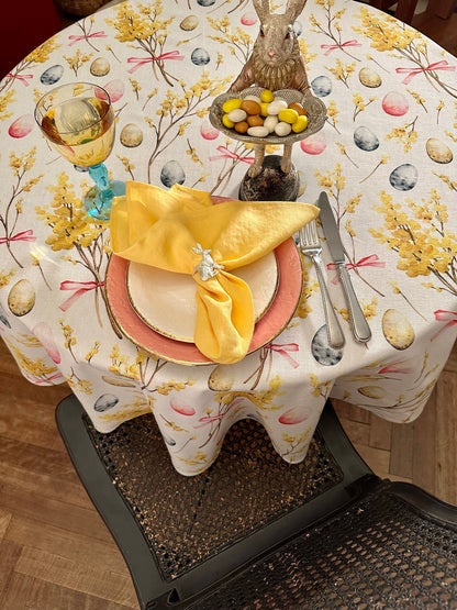 Round Tablecloth, 100% Cotton | Easter Happy